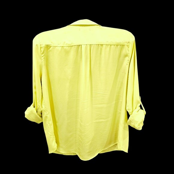 Old Navy Yellow Button-Up Blouse Women’s Large Roll-up Long Sleeve Lightweight - Picture 3 of 3